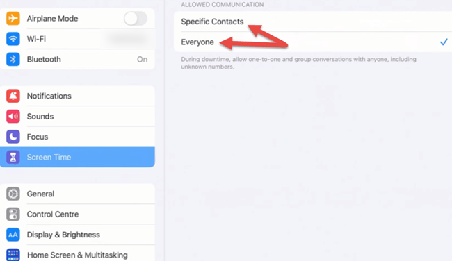 Choose Contacts Only or Everyone for Allowed Communications