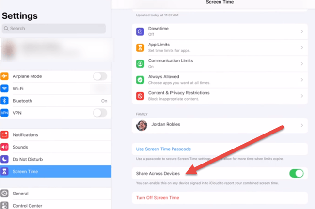 Enable Share Across Devices for Synchronized Screen Time Settings