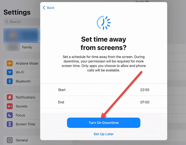 Set Downtime to Schedule Device Usage Limits Like During Bedtime