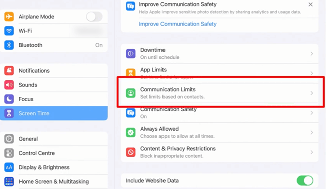 Tap Communication Limits to Manage Contacts During Screen Time and Downtime