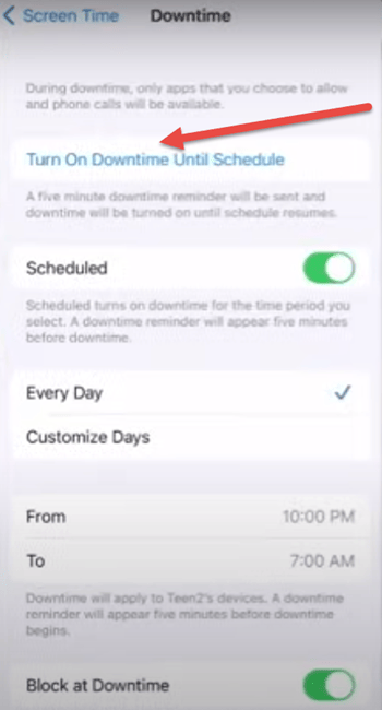Turn on Downtime on the iPhone