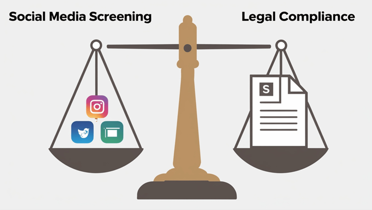 Balanced scale representing social media screening and legal compliance