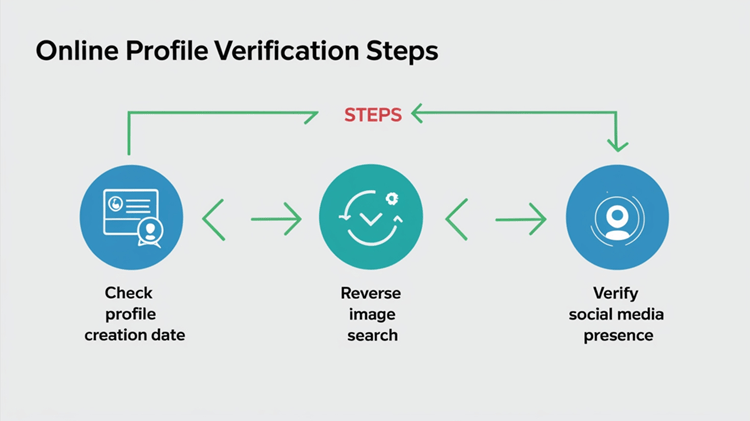 Flowchart illustrating steps to verify an online profile for potential catfishing scams